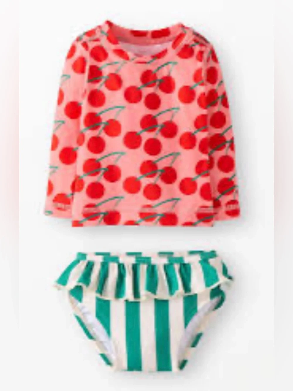 Hanna Andersson Rashguard & Skirted Bikini Set in Cherry & Stripes, size 3T, NWT